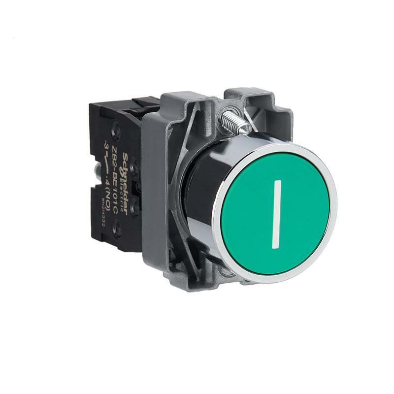 Кнопка, Easy Harmony XB2, металева, прихована, зелена, 22 мм, пружинне повернення, маркування 