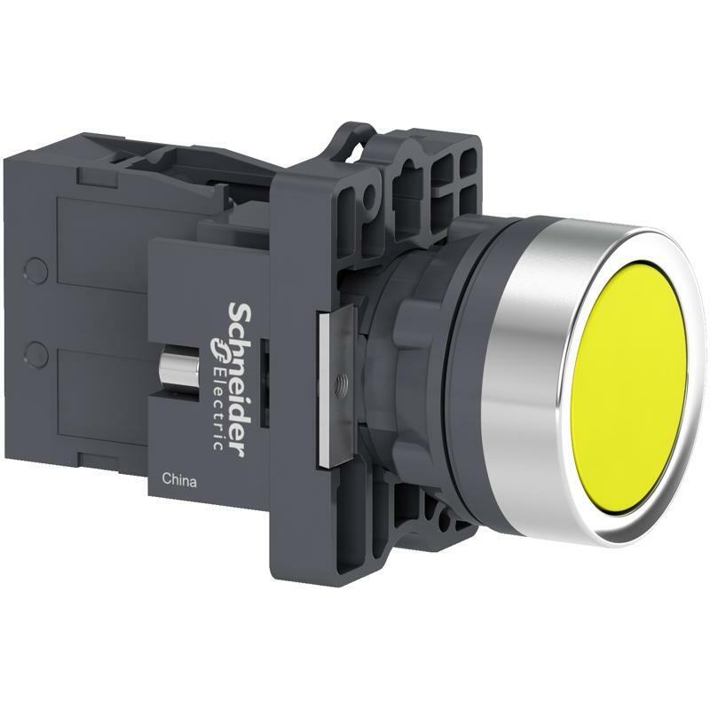 Кругла жовта кнопка Ø 22 - з фіксацією - 1NO