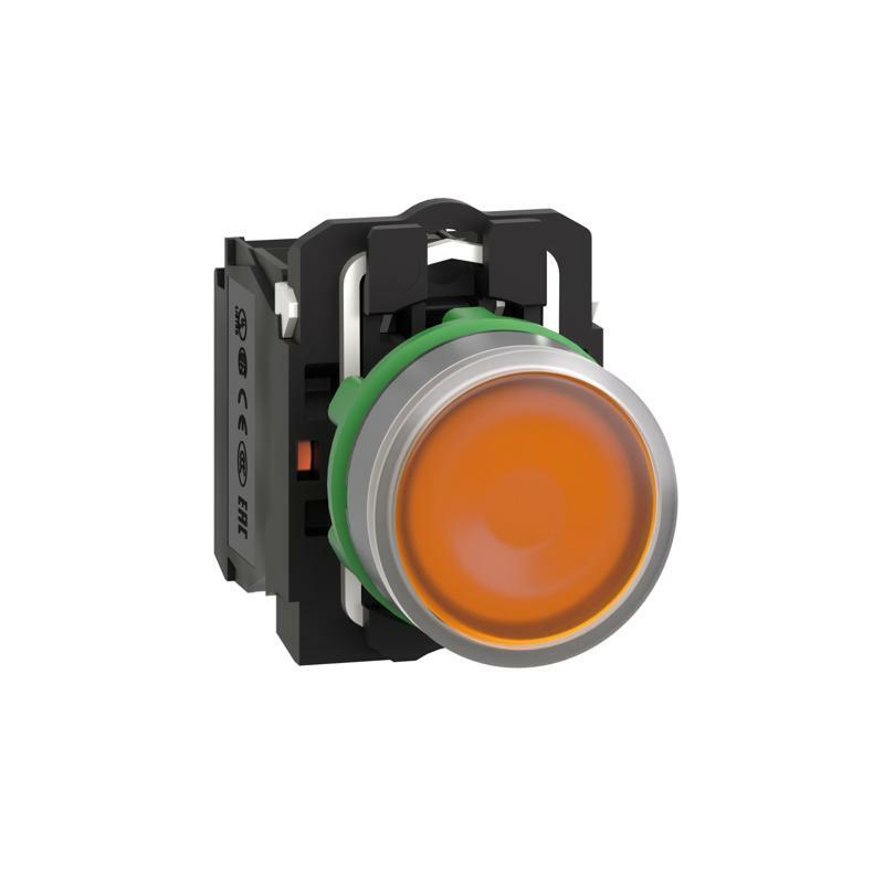 Illuminated push button, Harmony XB5, grey bezel, oranžová flush, 22mm, универсальный LED, емкость, 1NO + 1NC, 120V