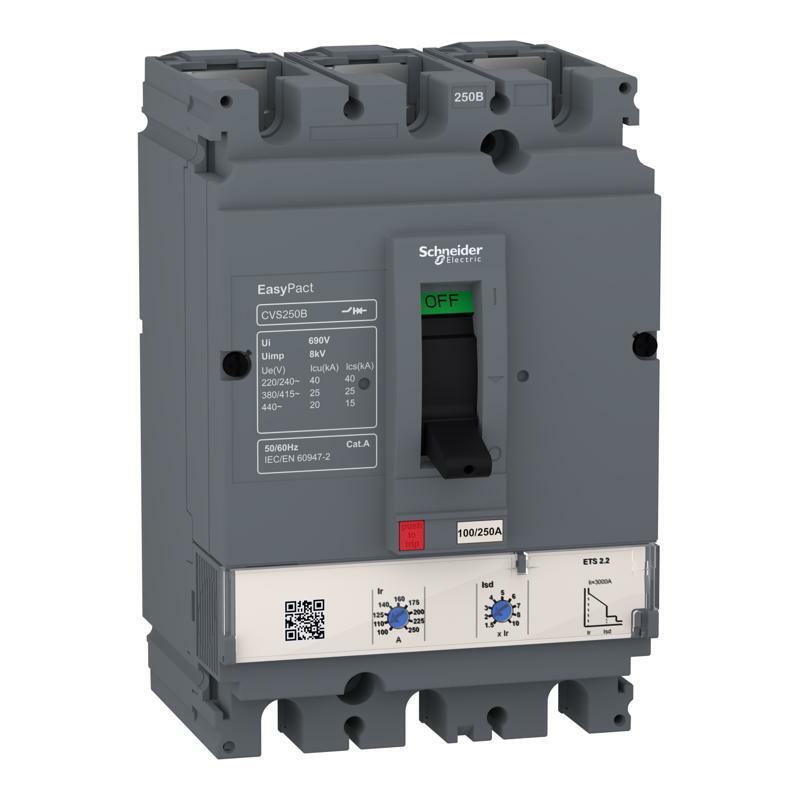 Circuit breaker EasyPact Cvs160B, 25 kA at 415 VAC, ETS 2.2, 160A, 3P 3d